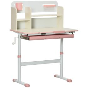 Qaba Children's Study Desk, Height Adjustable Writing Table with Tilt Desktop, Drawer & Storage, for School & Homework, Pink