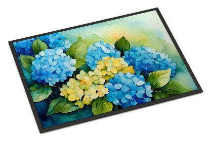 Hydrangeas in Watercolor Doormat Front Door Mat Indoor Outdoor Rugs for Entryway, Non Slip Washable Low Pile, 24H X 36W