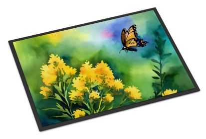 Kentucky Goldenrod in Watercolor Doormat Front Door Mat Indoor Outdoor Rugs for Entryway, Non Slip Washable Low Pile, 24H X 36W