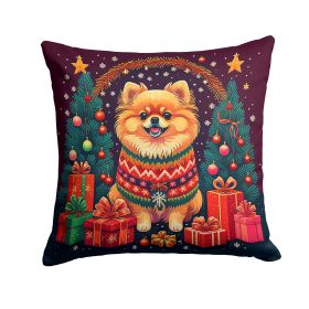 Pomeranian Christmas Throw Pillow Machine Washable, Indoor Outdoor Decorative Pillow for Couch, Bed or Patio, 14Hx14W