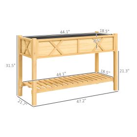 Raised Garden Bed, 47 X 22 X 31.5 In. Elevated Wood Planter Box With Storage Shelf, Drainage Holes, And Liner, Natural (Option: Natural)
