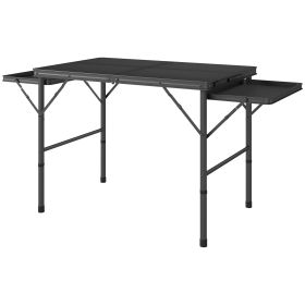 Folding Camping Table, 4.5ft Portable Table With 2 Wing Panels, Height Adjustable Metal Picnic Table (Color: Black)