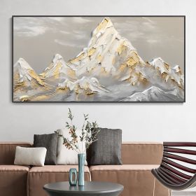 Hand Painted Oil Painting White Snow Mountain Art On Canvas Gold Leaf Texture Painting Abstract Landscape Oil Painting Wabi Sabi Wall Art Minimal (Style: 01, size: 50x100cm)