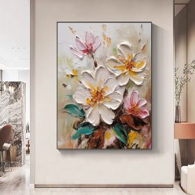Hand Painted Oil Painting Abstract Blooming Flower Oil Painting Large Wall Art Original Knife Floral Painting Textured Wall Art Boho Art Modern L (Style: 01, size: 60X90cm)