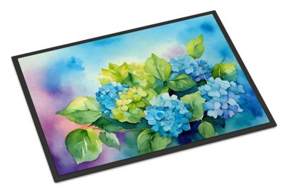 NEW Hydrangeas in Watercolor Doormat Front Door Mat Indoor Outdoor Rugs for Entryway, Non Slip Washable Low Pile, 18H X 27W (Default: Default)