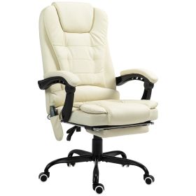 7-Point Vibrating Massage Office Chair High Back Massaging Office Desk Chair With Lumbar Support, Footrest, Cream White (Color: White)