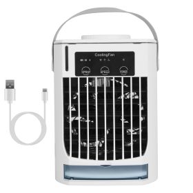 Portable Air Conditioner Fan Evaporative Humidifier 3 Speed Spray Personal Cold Mist Air Cooler Desk Table Fan Water Tank Night Light Adjustable (Color: White)